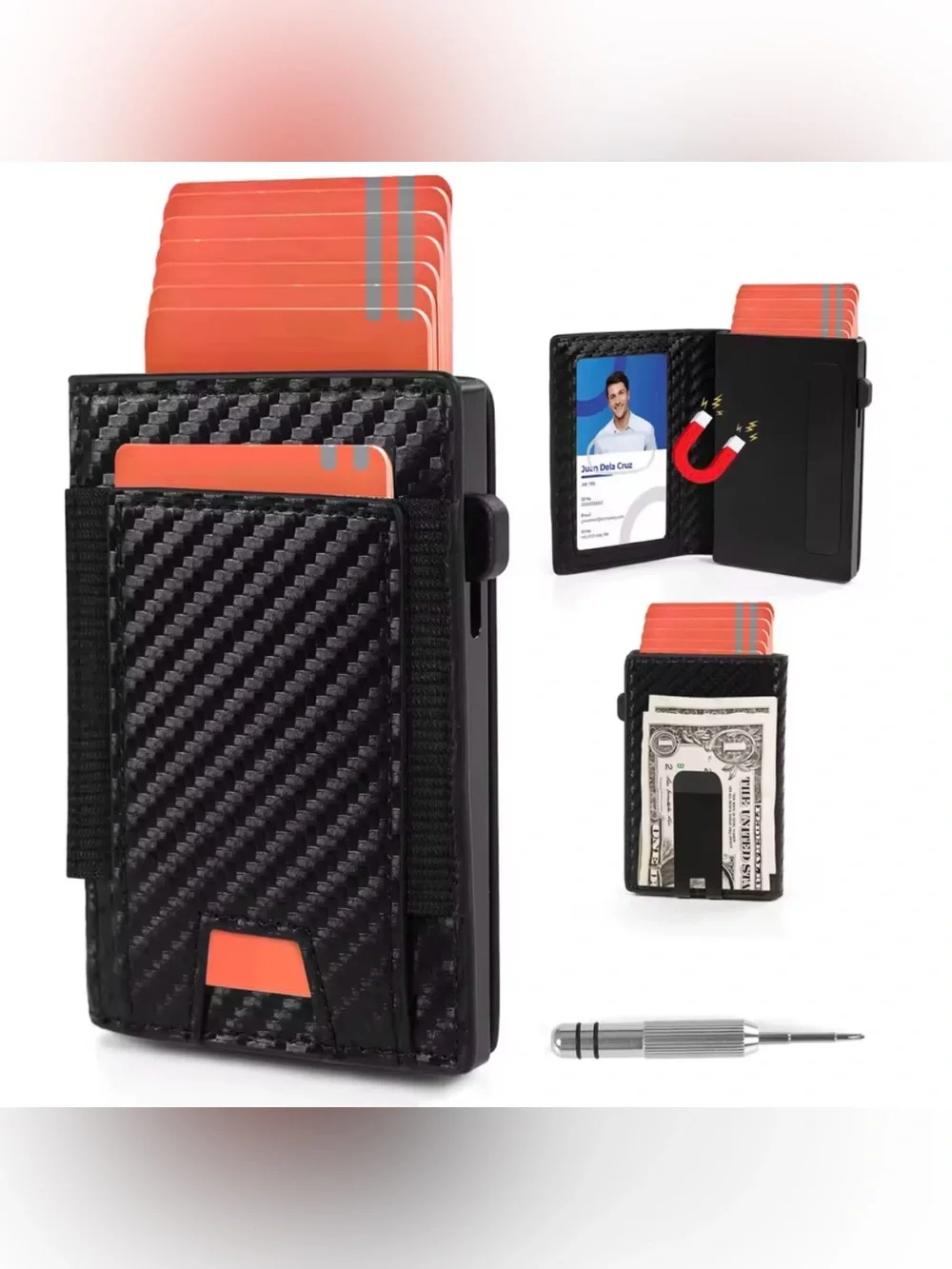 Rfid Blocking Wallet Short Bifold Slim Pop Up Aluminum Card Holder w/ ID Case